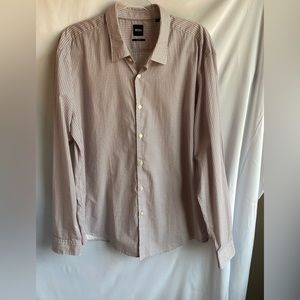 Hugo Boss Men's Slim Fit Long Sleeve Button Down size XXL White with Maroon